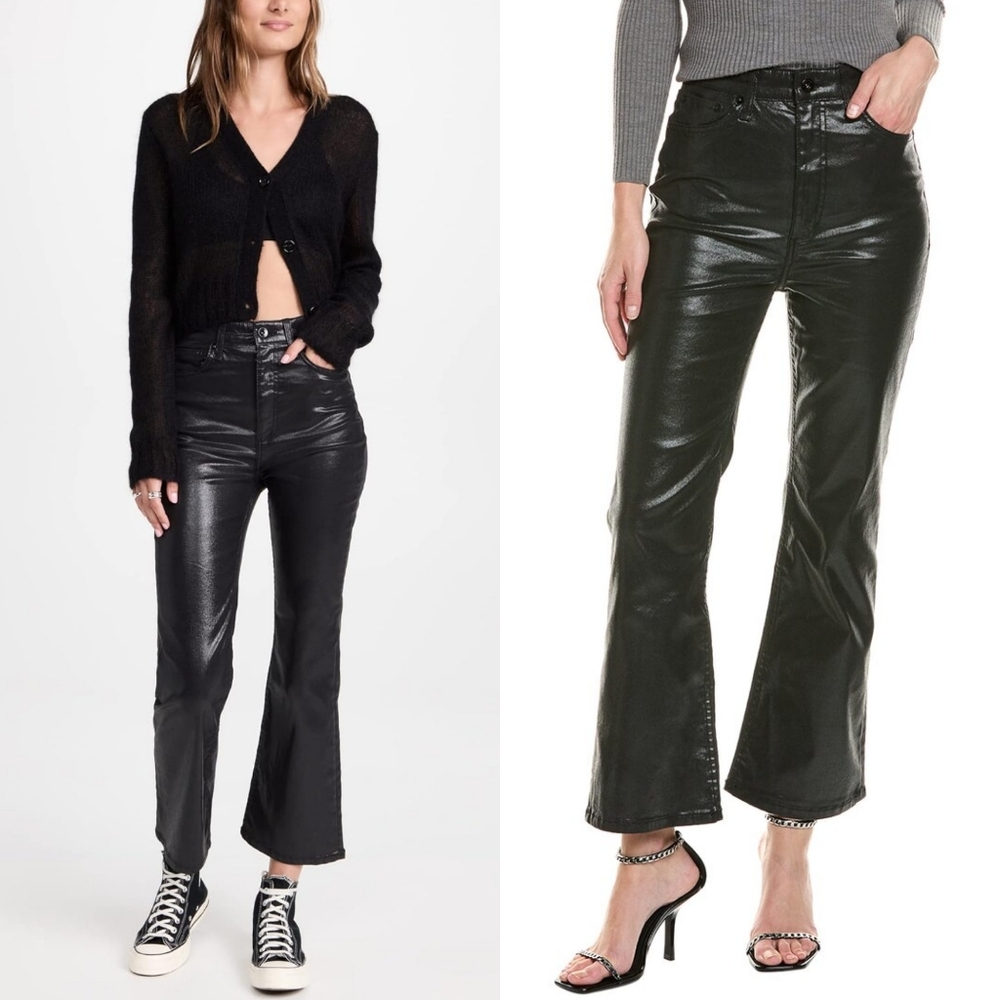 Rag & Bone Casey High-Rise Ankle Flare Stretch Jeans Coated Black Size 23